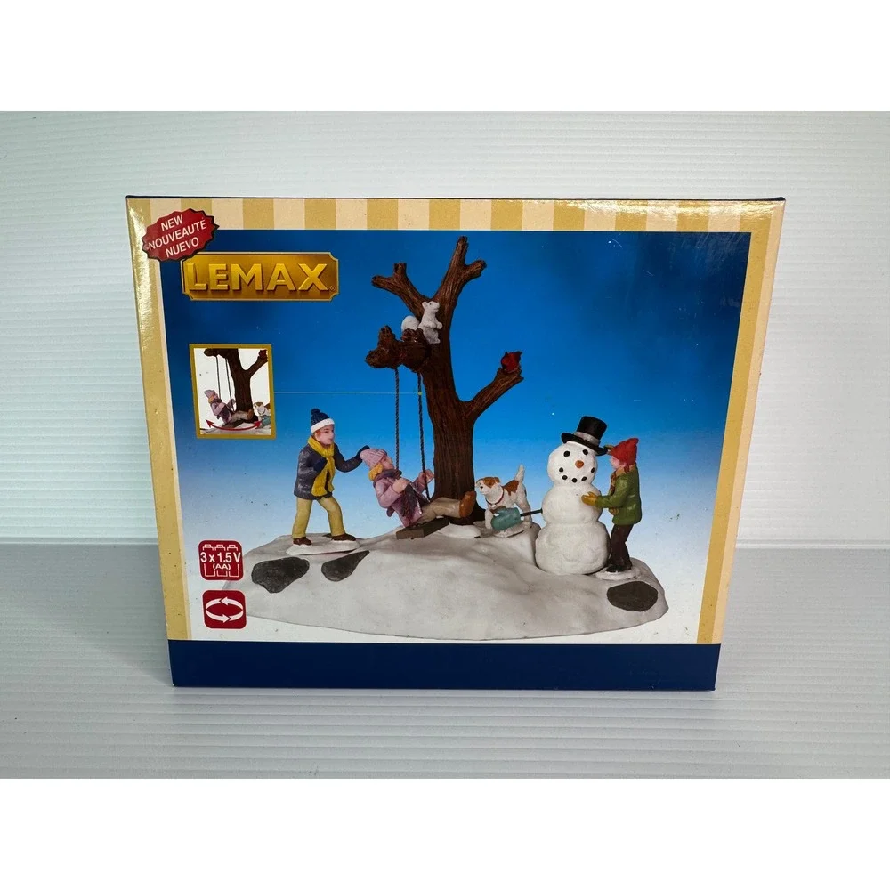 Lemax Tire Swing Twirl 84354 Animated Christmas Village Tabletop Snowman Dog